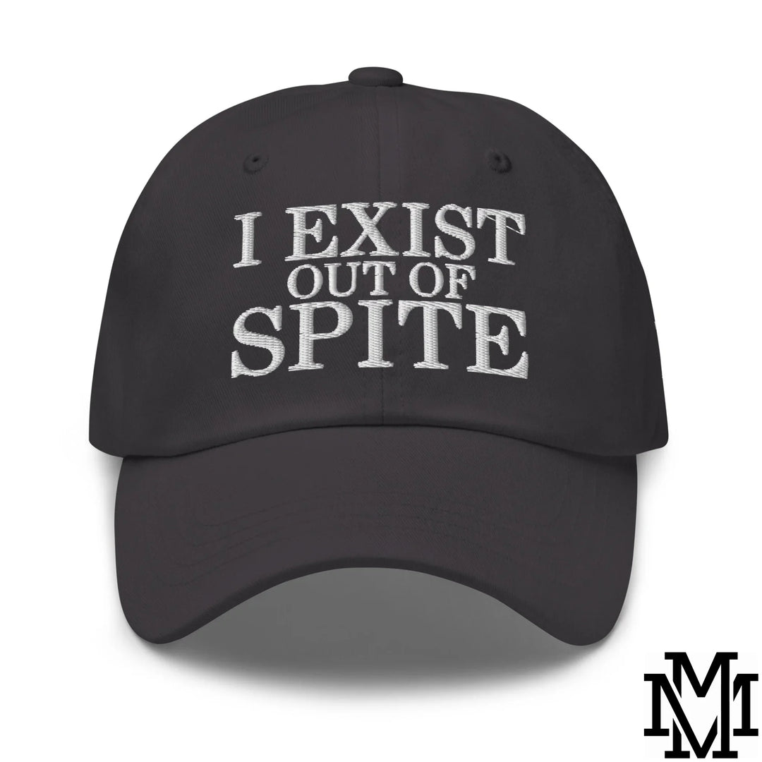 Black baseball cap with white embroidered i exist out of spite text featured in rebel in style dad hat article