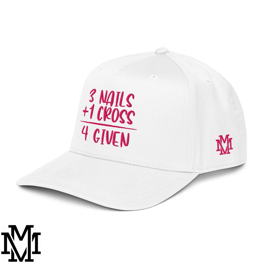 3 Nails + 1 Cross = 4 Given Embroidered Baseball Snapback Hat - White