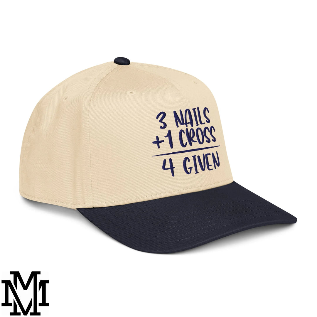 3 Nails + 1 Cross = 4 Given Embroidered Baseball Snapback Hat - Navy Natural