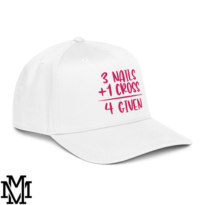 3 Nails + 1 Cross = 4 Given Embroidered Baseball Snapback Hat - White