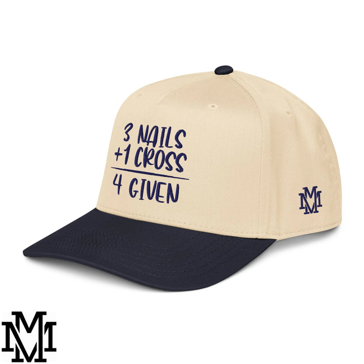 3 Nails + 1 Cross = 4 Given Embroidered Baseball Snapback Hat - Navy Natural