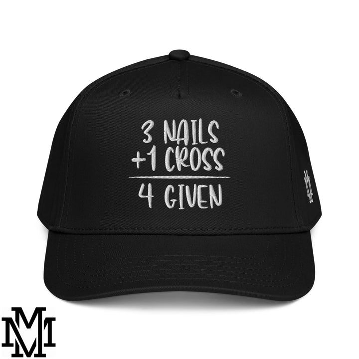 3 Nails + 1 Cross = 4 Given Embroidered Baseball Snapback Hat - Black