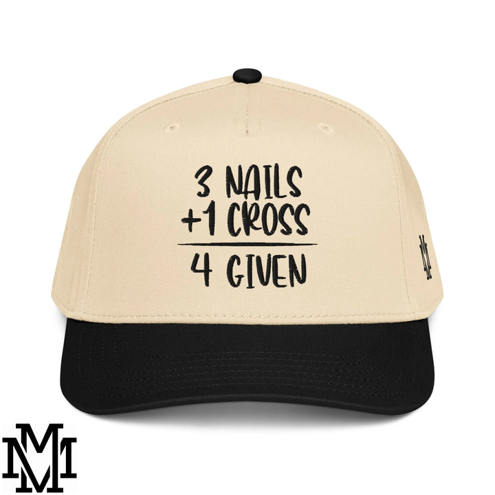 3 Nails + 1 Cross = 4 Given Embroidered Baseball Snapback Hat - Black Natural