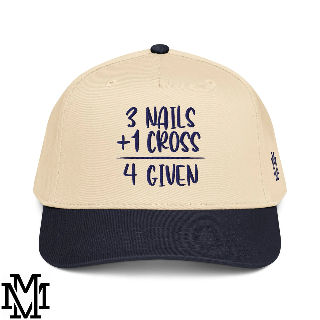 3 Nails + 1 Cross = 4 Given Embroidered Baseball Snapback Hat - Navy Natural