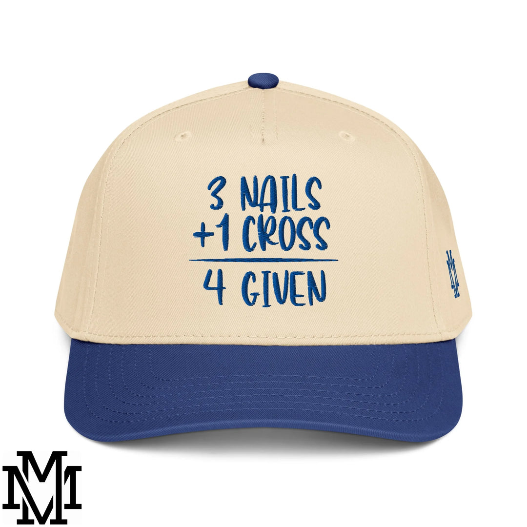 3 Nails + 1 Cross = 4 Given Embroidered Baseball Snapback Hat - Royal Natural