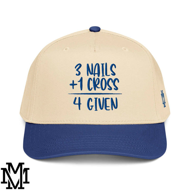 3 Nails + 1 Cross = 4 Given Embroidered Baseball Snapback Hat - Royal Natural