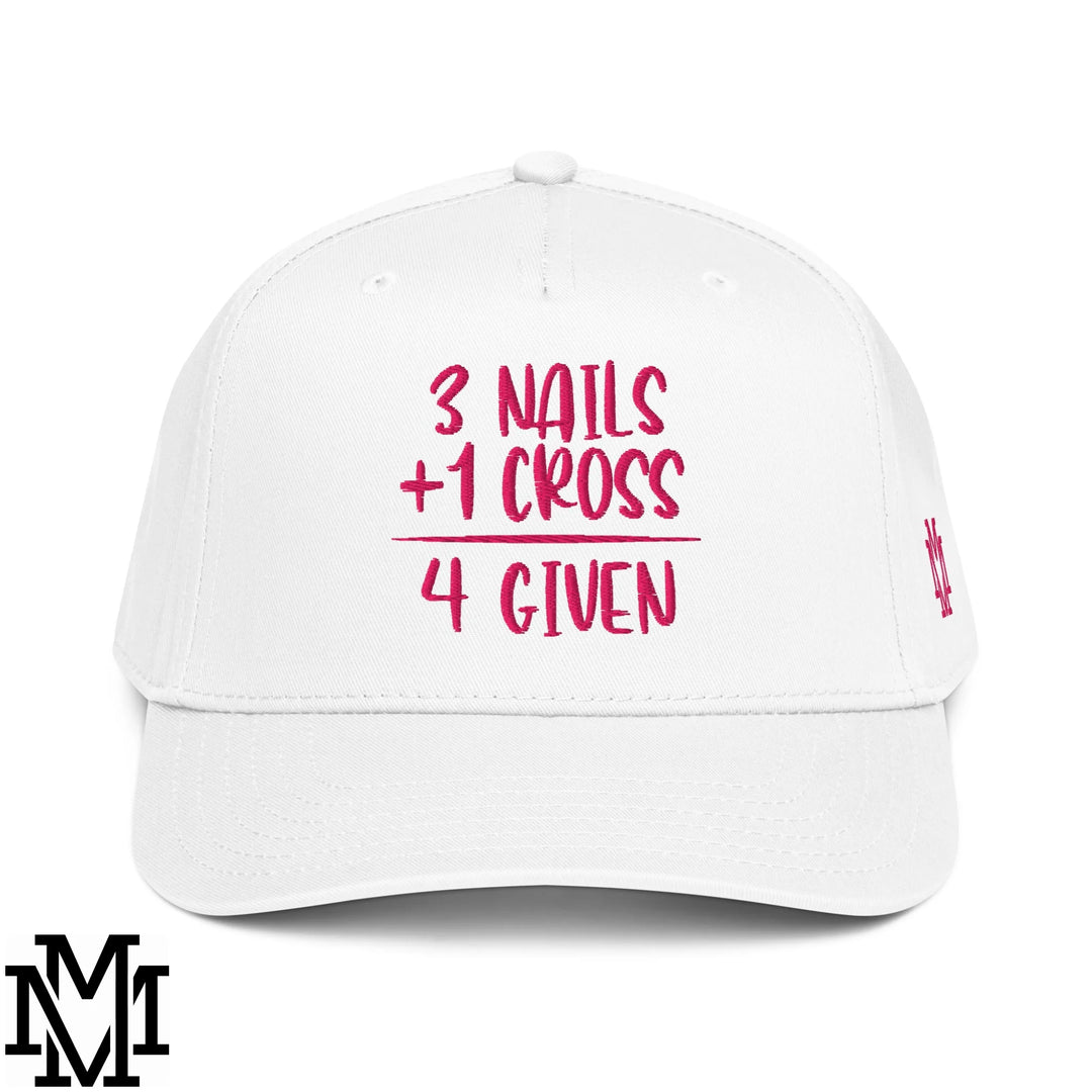 3 Nails + 1 Cross = 4 Given Embroidered Baseball Snapback Hat - White