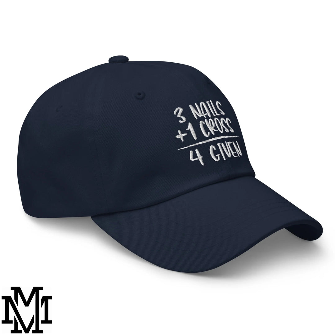 3 Nails + 1 Cross = 4 Given Embroidered Unstructured Dad Hat - Navy