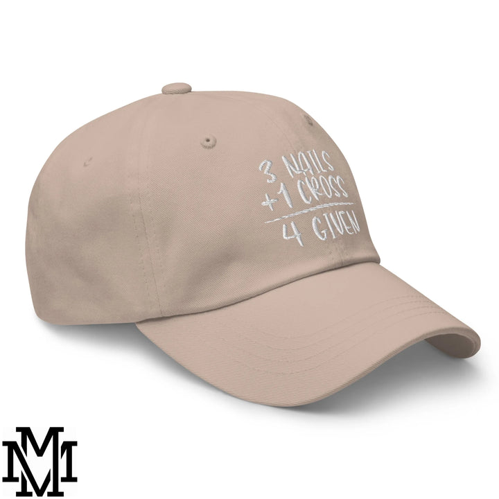 3 Nails + 1 Cross = 4 Given Embroidered Unstructured Dad Hat - Stone