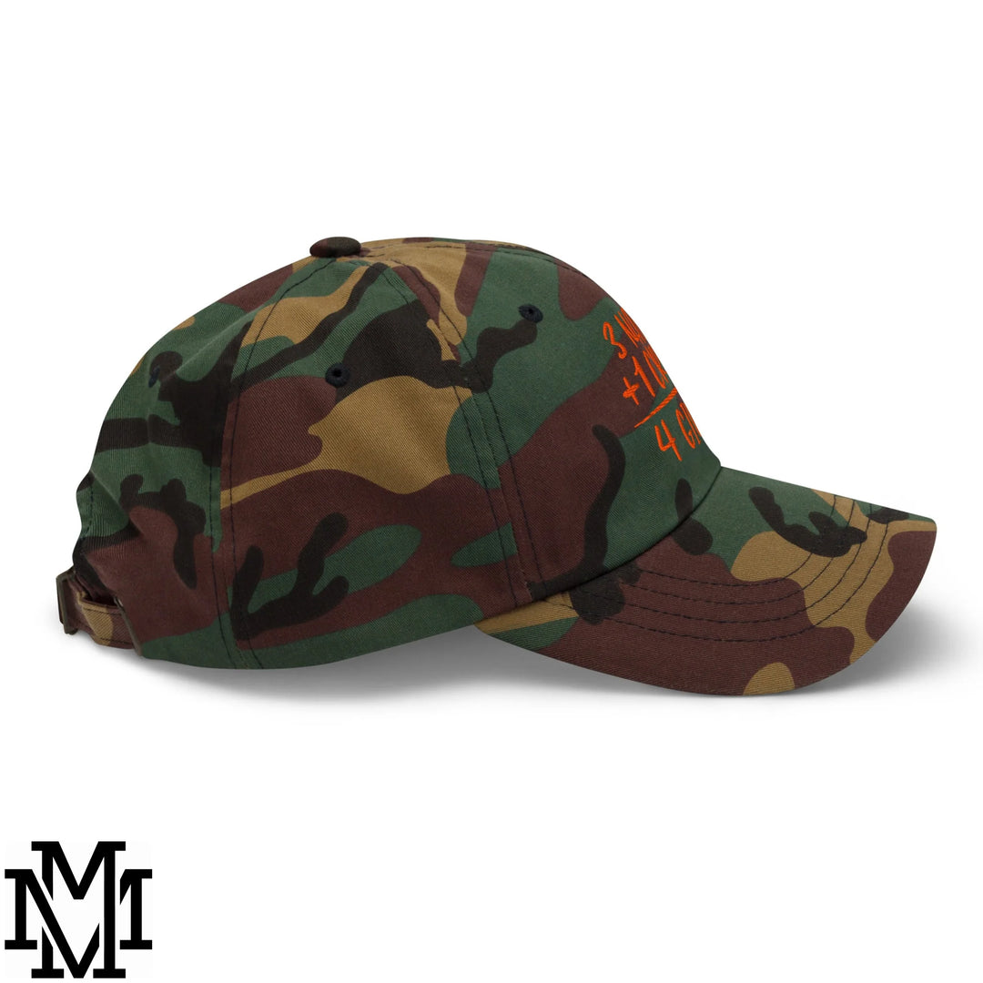 3 Nails + 1 Cross = 4 Given Embroidered Unstructured Dad Hat - Green Camo