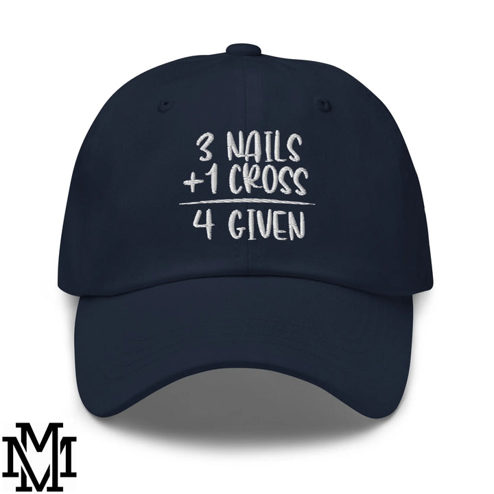 3 Nails + 1 Cross = 4 Given Embroidered Unstructured Dad Hat - Navy