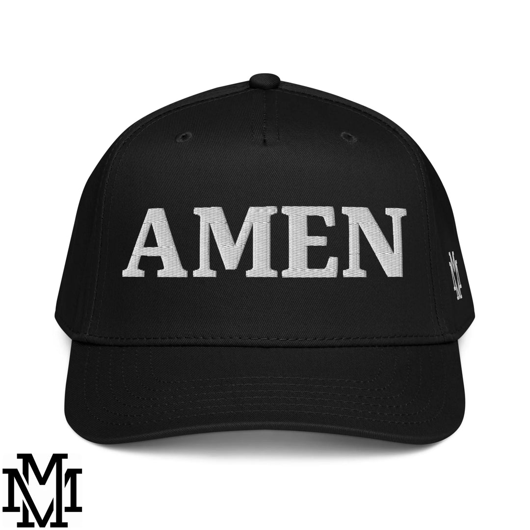 Amen Embroidered Baseball Snapback Hat - Black