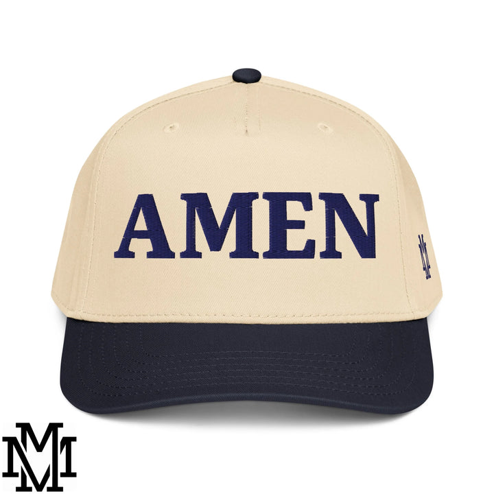 Amen Embroidered Baseball Snapback Hat - Navy Natural