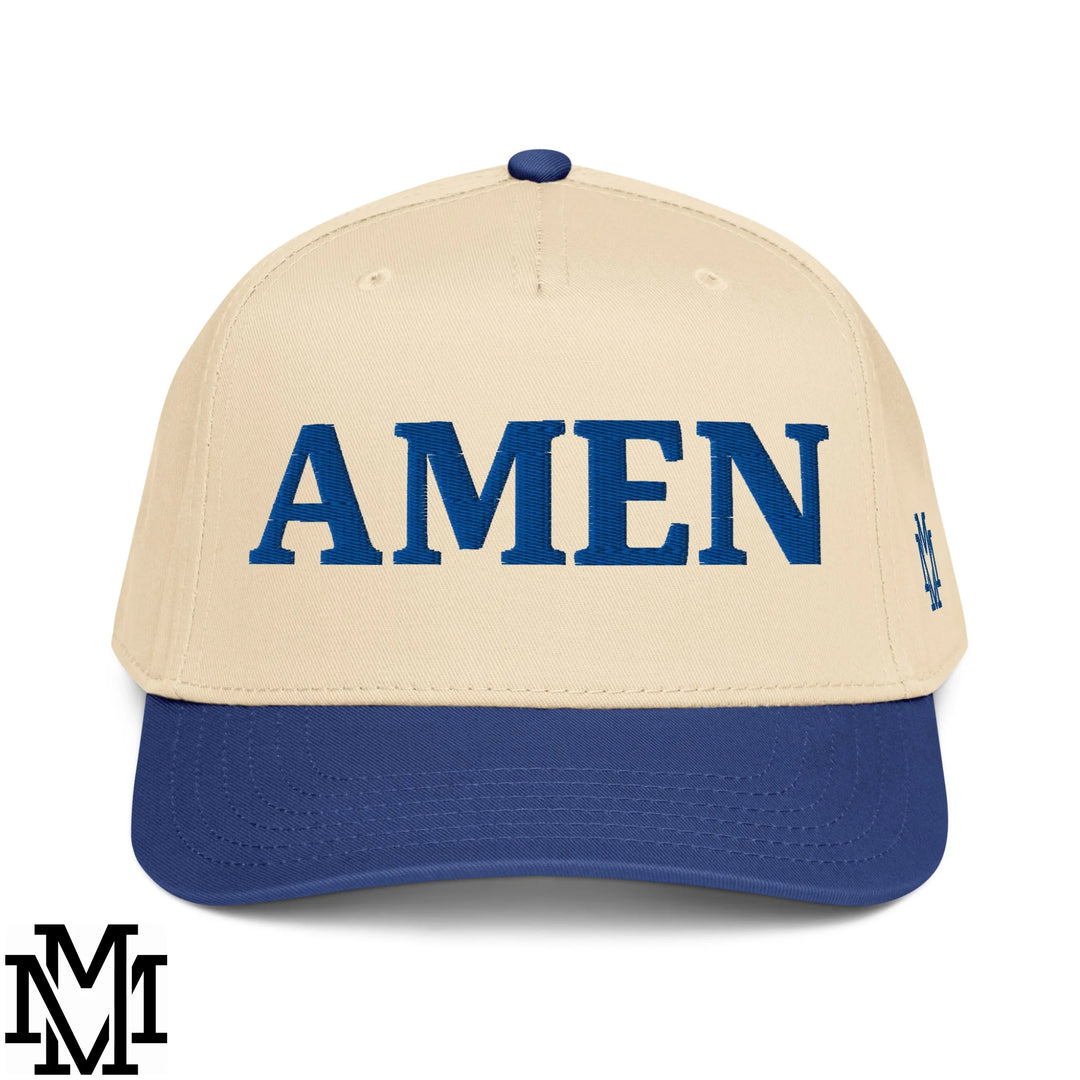 Amen Embroidered Baseball Snapback Hat - Royal Natural