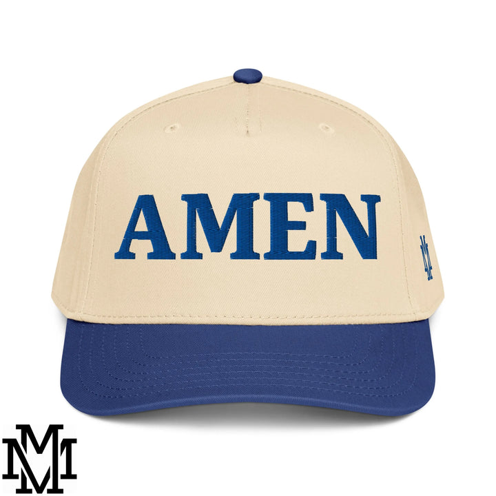 Amen Embroidered Baseball Snapback Hat - Royal Natural