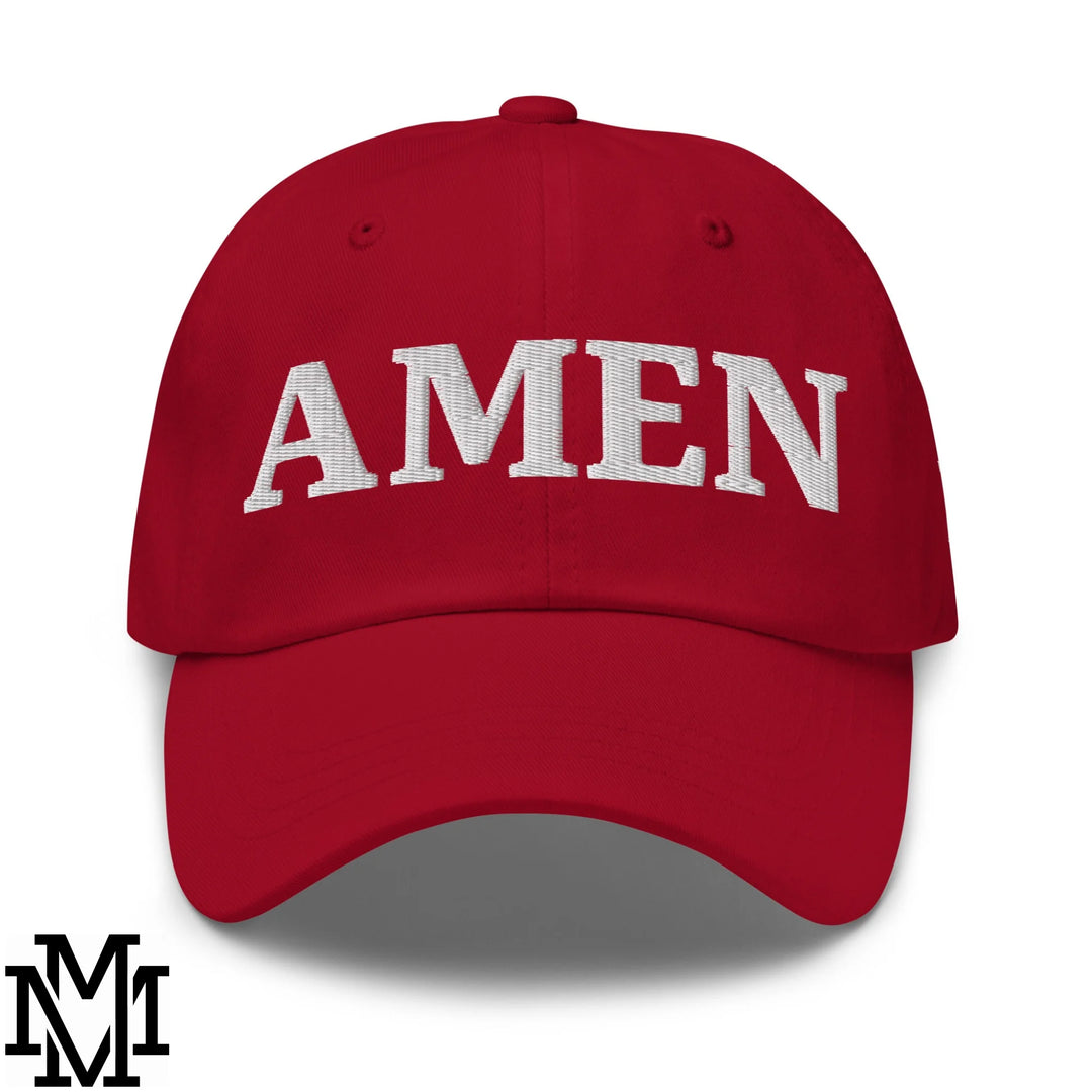 Amen Embroidered Unstructured Dad Hat - Cranberry