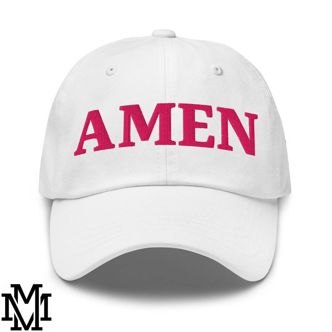 Amen Embroidered Unstructured Dad Hat - White