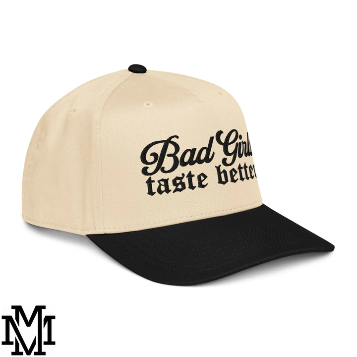 Bad Girls Taste Better Embroidered Baseball Snapback Hat - Black Natural