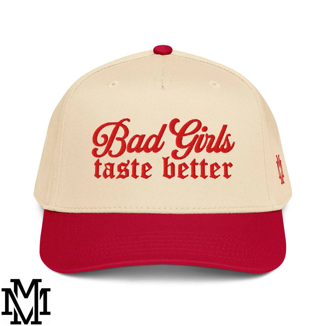 Bad Girls Taste Better Embroidered Baseball Snapback Hat - Red Natural