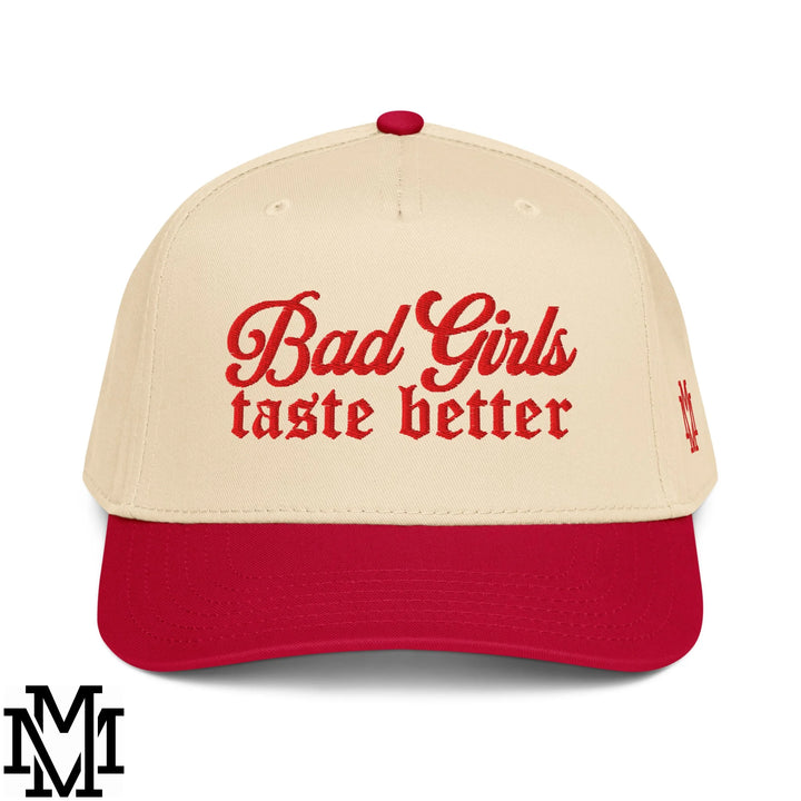 Bad Girls Taste Better Embroidered Baseball Snapback Hat - Red Natural