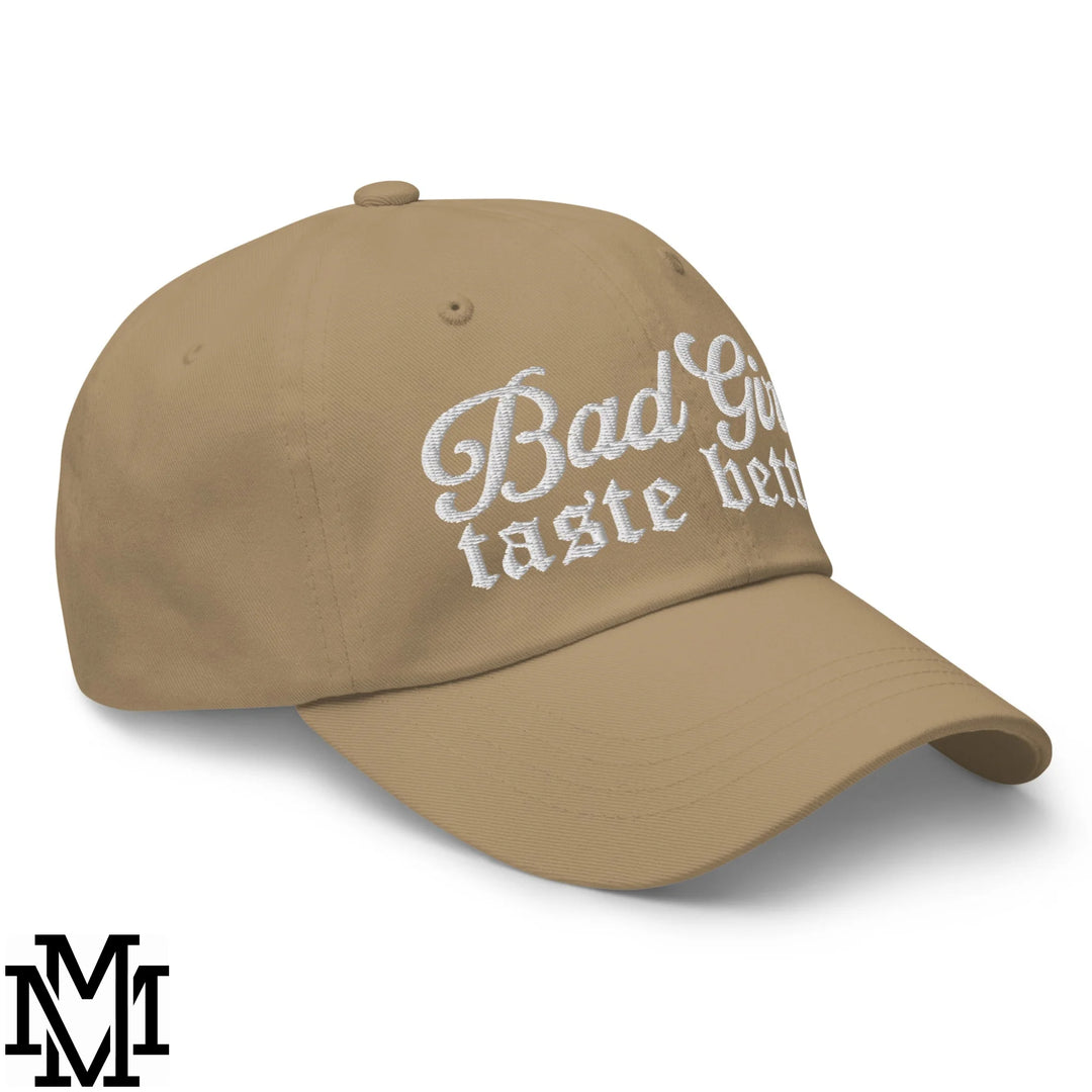 Bad Girls Taste Better Embroidered Unstructured Dad Hat - Khaki