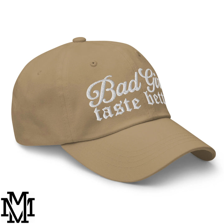 Bad Girls Taste Better Embroidered Unstructured Dad Hat - Khaki