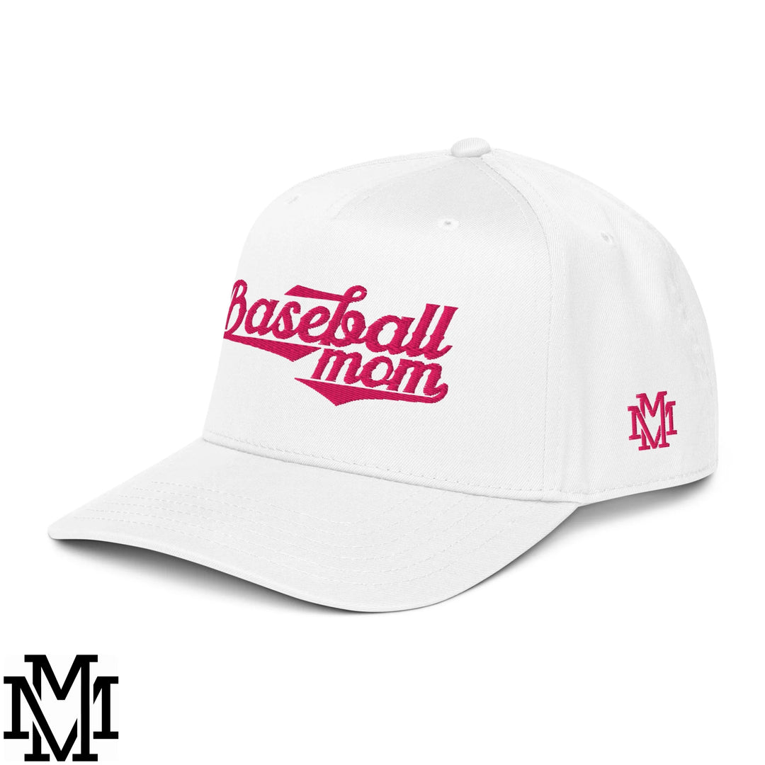 Baseball Mom Embroidered Baseball Snapback Hat - White