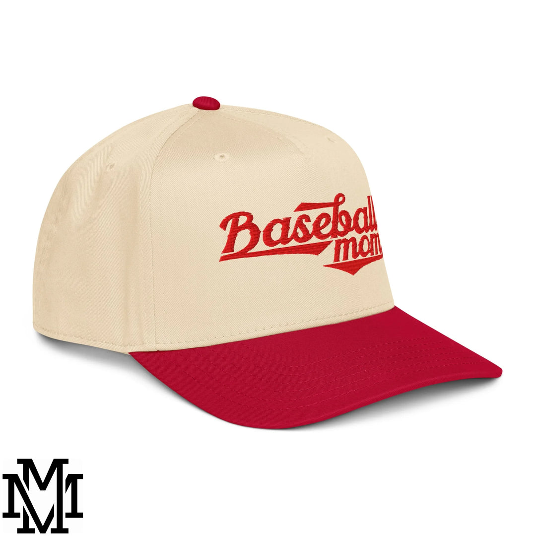 Baseball Mom Embroidered Baseball Snapback Hat - Red Natural