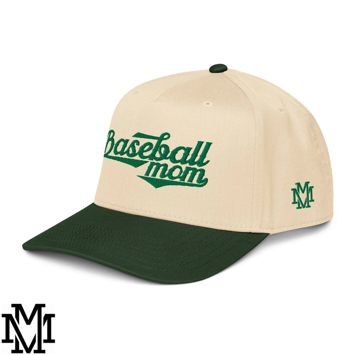 Baseball Mom Embroidered Baseball Snapback Hat - Dark Green Natural