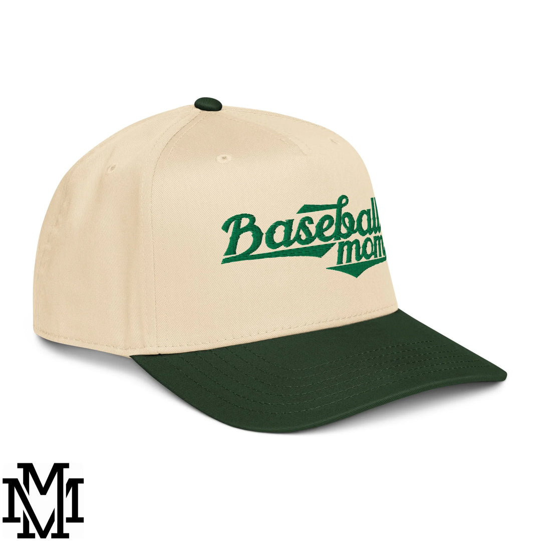 Baseball Mom Embroidered Baseball Snapback Hat - Dark Green Natural