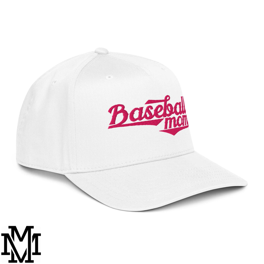 Baseball Mom Embroidered Baseball Snapback Hat - White
