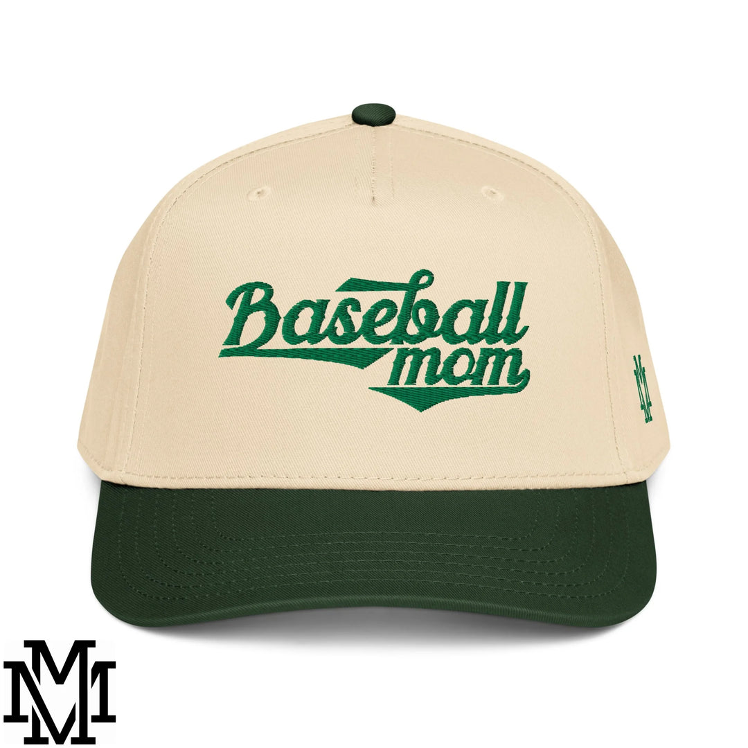 Baseball Mom Embroidered Baseball Snapback Hat - Dark Green Natural