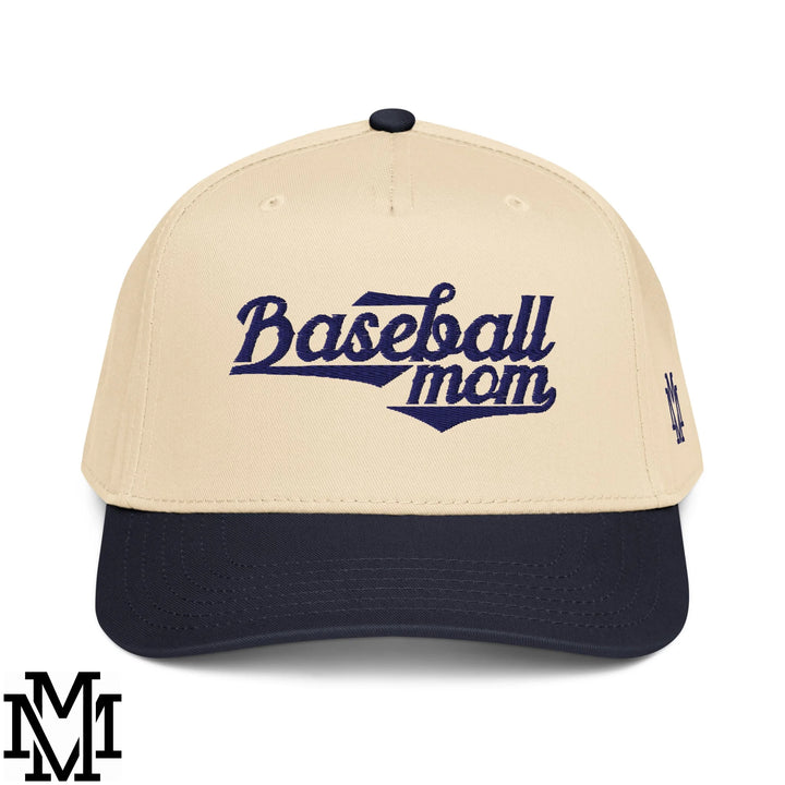 Baseball Mom Embroidered Baseball Snapback Hat - Navy Natural
