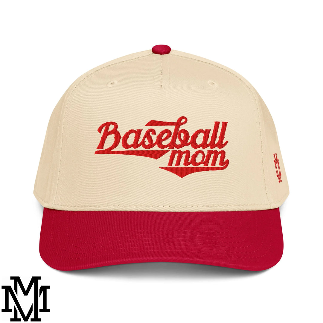 Baseball Mom Embroidered Baseball Snapback Hat - Red Natural