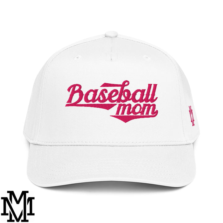 Baseball Mom Embroidered Baseball Snapback Hat - White