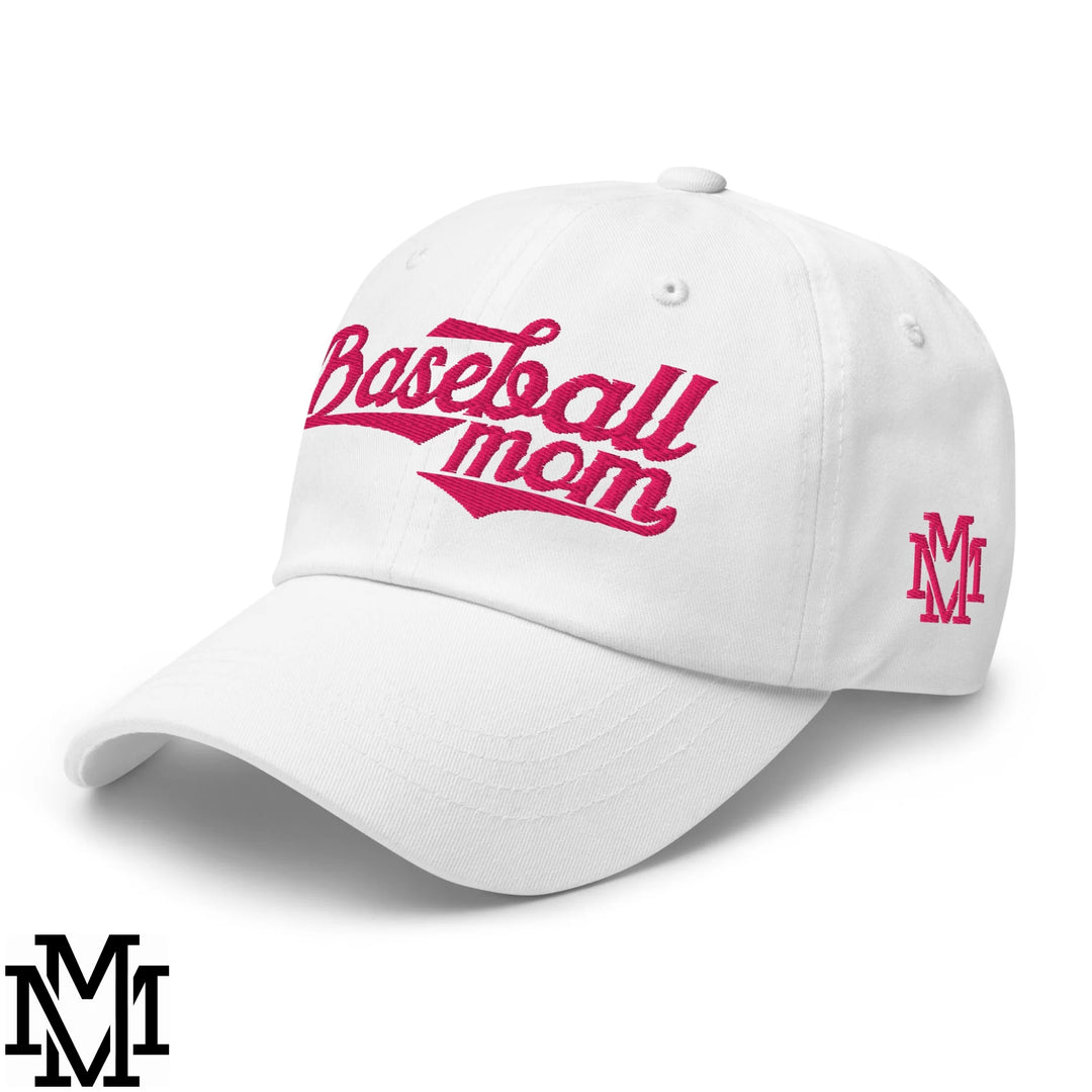 Baseball Mom Embroidered Unstructured Dad Hat - White