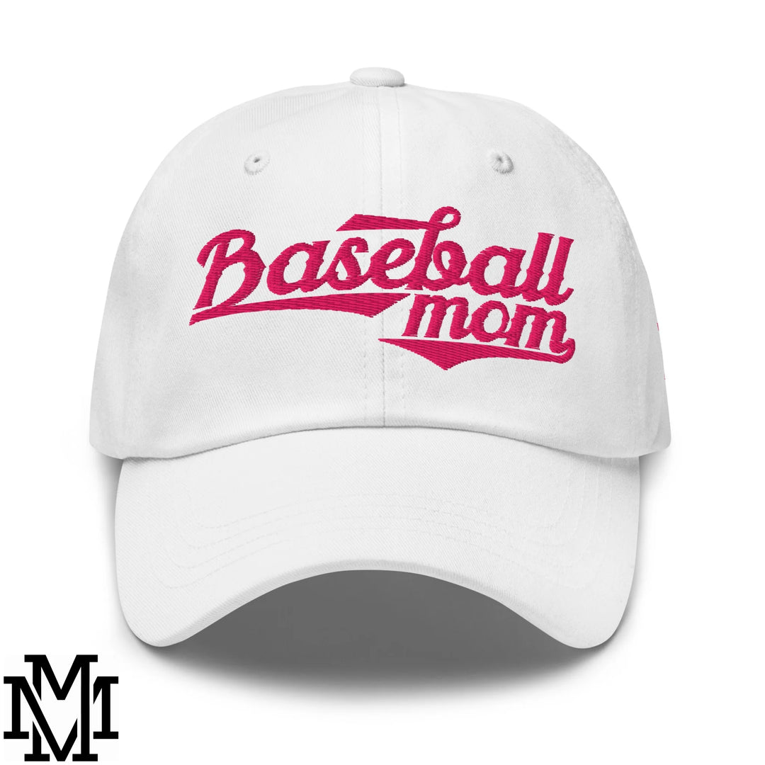 Baseball Mom Embroidered Unstructured Dad Hat - White