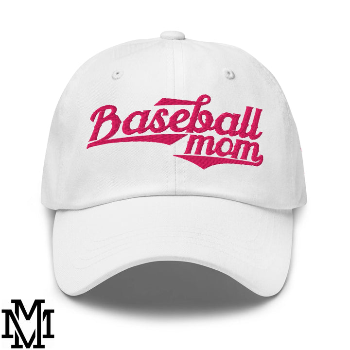 Baseball Mom Embroidered Unstructured Dad Hat - White