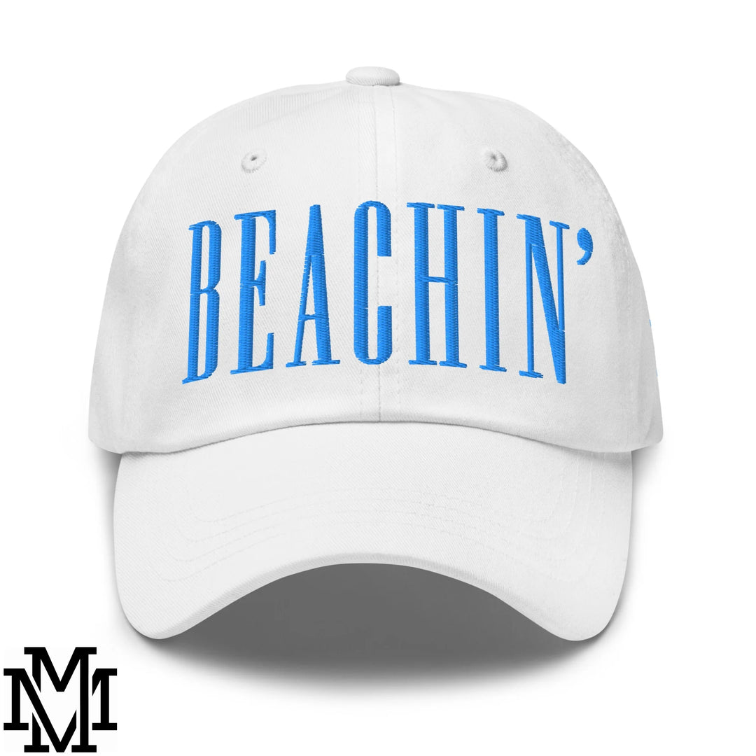 Beachin' Embroidered Unstructured Dad Hat - White