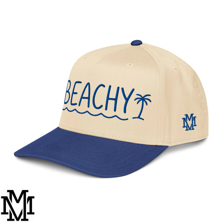 Beachy Embroidered Baseball Snapback Hat - Royal Natural