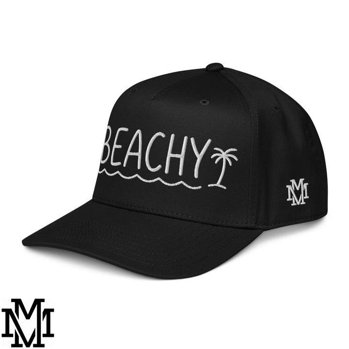Beachy Embroidered Baseball Snapback Hat - Black