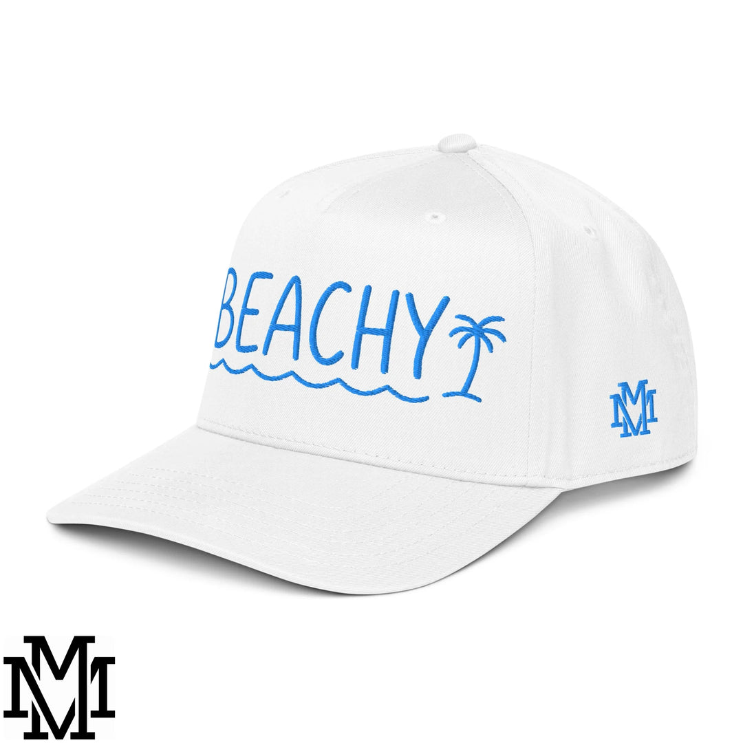 Beachy Embroidered Baseball Snapback Hat - White