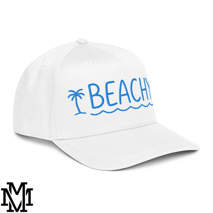 Beachy Embroidered Baseball Snapback Hat - White