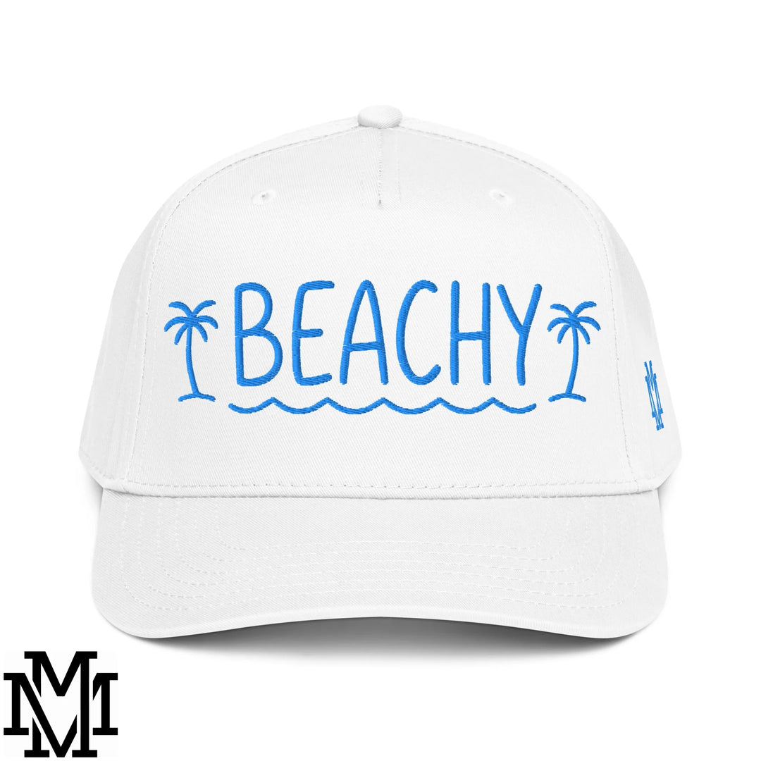 Beachy Embroidered Baseball Snapback Hat - White