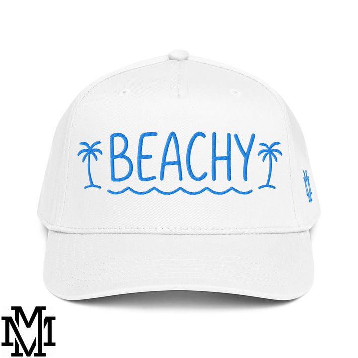 Beachy Embroidered Baseball Snapback Hat - White