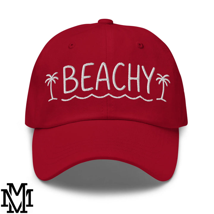 Beachy Embroidered Unstructured Dad Hat - Cranberry