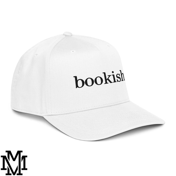 Bookish Embroidered Baseball Snapback Hat - White