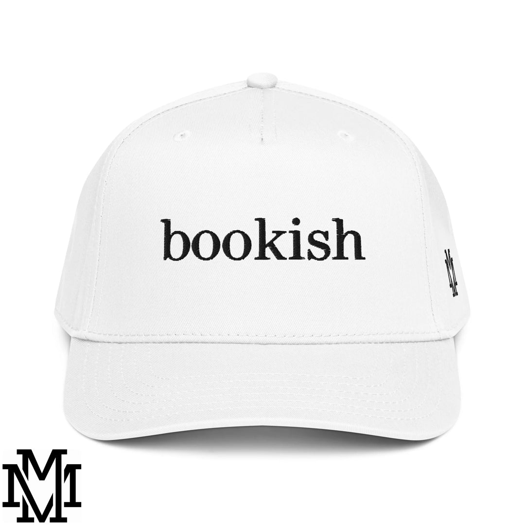 Bookish Embroidered Baseball Snapback Hat - White