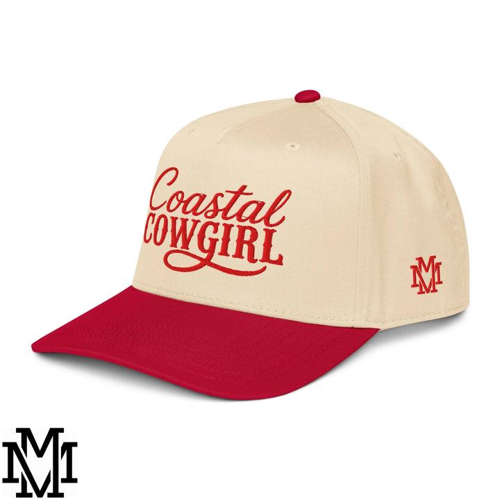 Coastal Cowgirl Embroidered Baseball Snapback Hat - Red Natural
