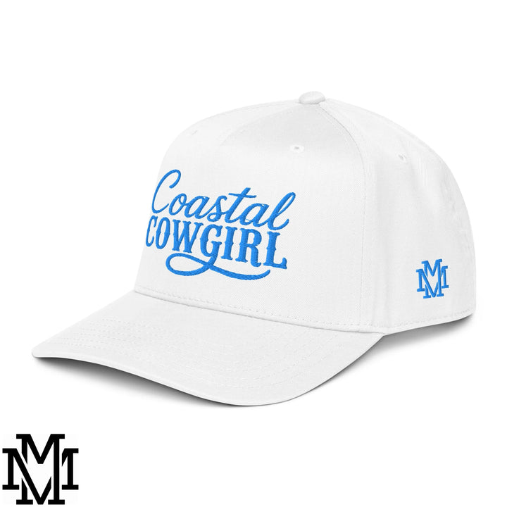 Coastal Cowgirl Embroidered Baseball Snapback Hat - White